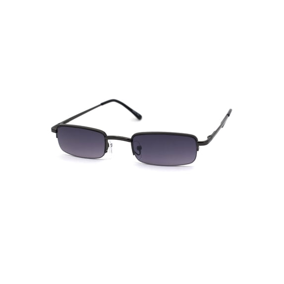 Mens Half Metal Rim Dad Shade Small Rectangle Sunglasses Gunmetal Smoke