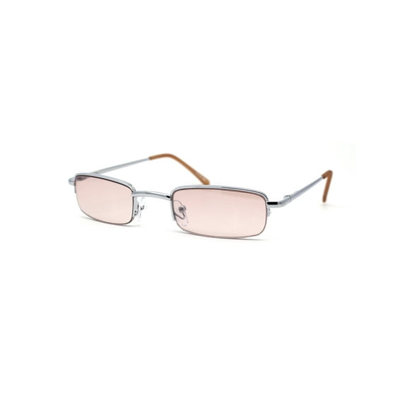 Mens Half Metal Rim Dad Shade Small Rectangle Sunglasses Silver Peach