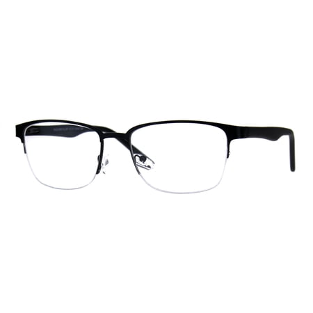 Mens Half Metal Rim Powered Bifocal Reading Eyeglasses All Black 1.0