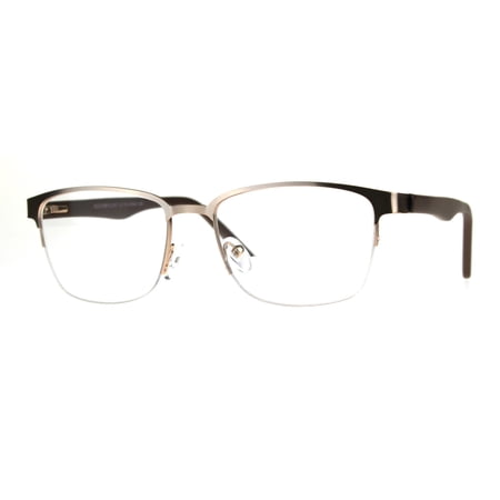 Mens Half Metal Rim Powered Bifocal Reading Eyeglasses Gold Brown 1.0