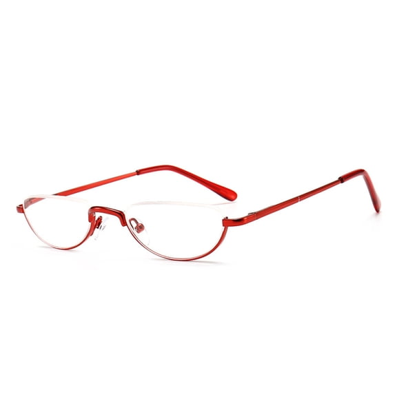 Mens Half Moon Spring Hinge Red Reading Glasses 3.00 Womens Fashion Half Round Classic Metal Readers +3.00