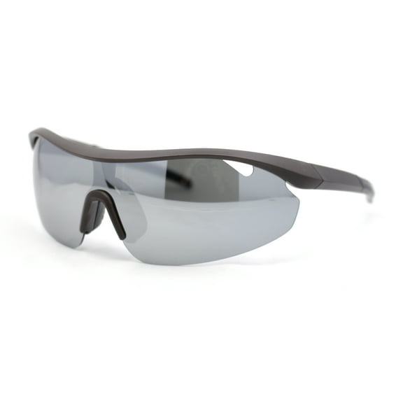 Mens Half Rim Color Mirror Wrap Around Oversized Shield Sport Sunglasses Brown - Silver Mirror