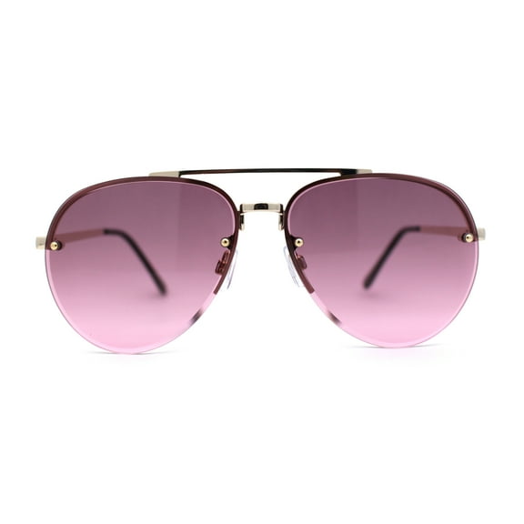 Mens Half Rim Double Bridge Tear Drop Pilot Metal Rim Sunglasses Gold Burgundy