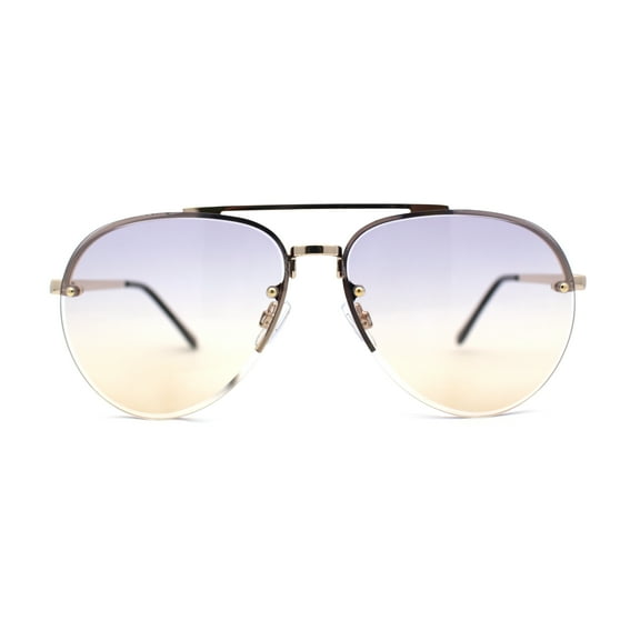 Mens Half Rim Double Bridge Tear Drop Pilot Metal Rim Sunglasses Gold Purple Brown