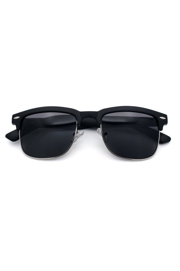 Mens Half rim Rectangular Luxury Hipster Shade Sunglasses Matte Black