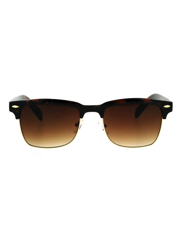Mens Half Rim Rectangular Luxury Hipster Shade Sunglasses Tortoise Brown