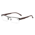 thumbnail image 1 of Mens Half Rimless Blue Light Blocking Rectangle Reading Glasses +3.0, Metal Brown Spring Hinges Classic Readers 3.0, 1 of 5