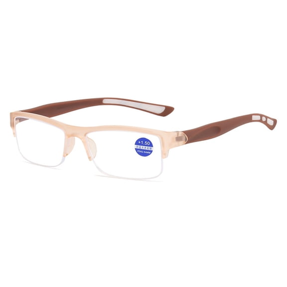 Mens Half Rimless Sport Reading Glasses  2.0, Brown Plastic Readers 2.0