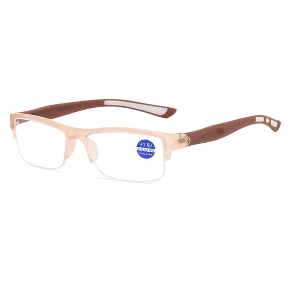 Mens Half Rimless Sport Reading Glasses +2.5, Brown Plastic Readers 2.5