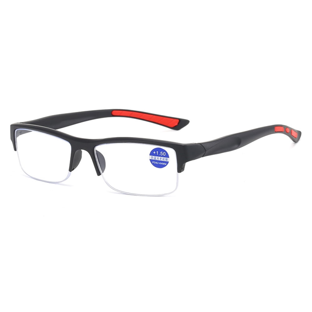 Mens Half Rimless Sport Reading Glasses +3.0, Black Plastic Readers 3.0
