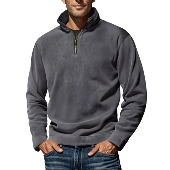 Mens Half-Zip Fleece - Microfleece Sweatshirt Everyday Wear - Spring Summer, Outdoors, Travelling & Hiking Gray XXXL