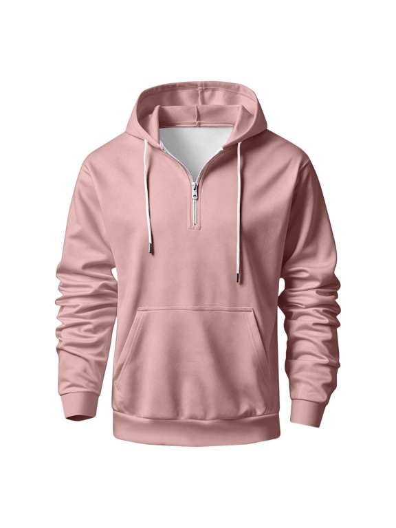 Mens Half-Zip Hoodie for Winter - Solid Casual Pullover Sweatshirt, Long Sleeve Top with Hood for Cold Season