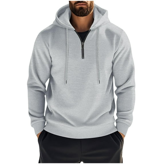 Mens Half Zip Hoodies Top Casual Solid Long Sleeve Sports Pullover Lightweight Waffle Blouse