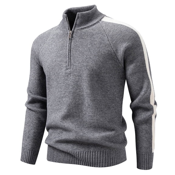 Mens Half Zip Sweater Coat Long Sleeve Stand Collar Knitted Pullover Fall Winter Warm Textured Fabric Casual Outerwear With Modern Fit Durable Quality
