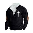thumbnail image 1 of Mens Half Zip Sweatshirts Casual Stand Collar Print Fleece Pullover Lightweight Loose Color Block Sweatshirt Fall Winter Warm Tops, 1 of 4