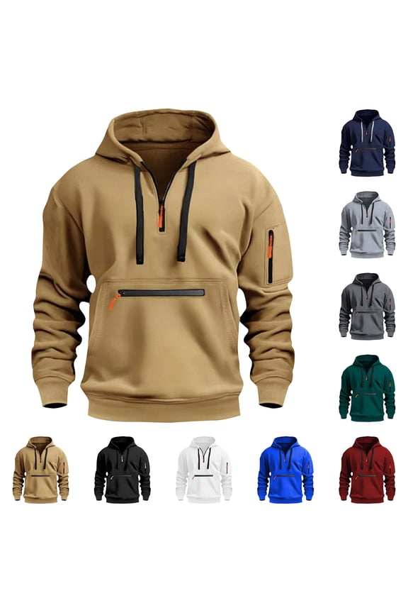 Mens Half Zip Tactical Hoodie Slim Fit Long Sleeve Pullover Sweatshirt Kangaroo Pocket Fall Winter Outdoor Training Top Blue 3XL