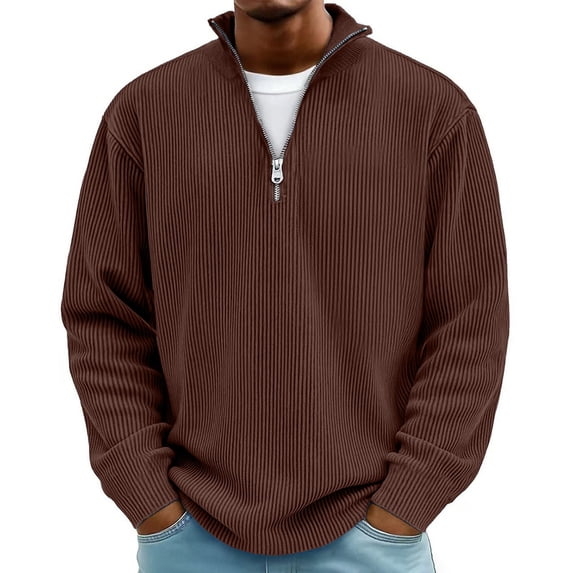 Mens Half Zip Up Sweatshirts, Long Sleeve Pullover for Men Spring Fashion Loose Fit Solid Color Corduroy Sweatshirt Big and Tall