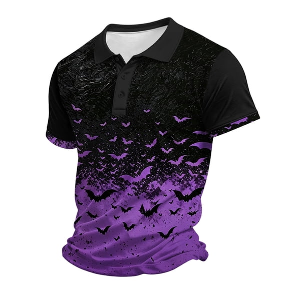 IAJDKMEK Halloween Men's Polo Short Sleeve Shirt - Lightweight Button-Down Knit Shirt, Breathable Summer Shirt for Daily, Holiday Parties, Golf Shirt & Costume,Purple XL