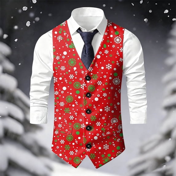 Mens Halloween Christmas Suit Vest Holiday Themed Lightweight Vest Red3 XXXL