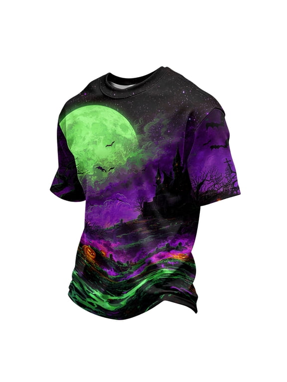 Mens Halloween Costume Halloween Shirt Round Neck Short Sleeve Pumpkin Ghost Funny Graphic Print Halloween Tee Tops