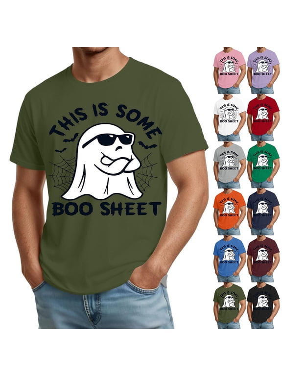 Mens Halloween Costume Halloween Shirts Plus Size Short Sleeve Boo Sheet Print Funny Halloween Tee