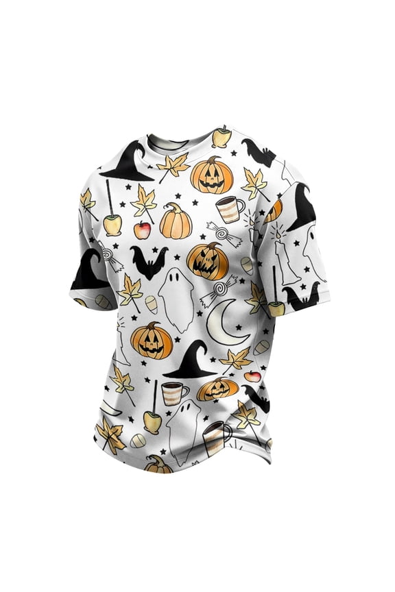Mens Halloween Costume Halloween Tshirts Round Neck Short Sleeve Pumpkin Ghost Funny Graphic Print Halloween Tees