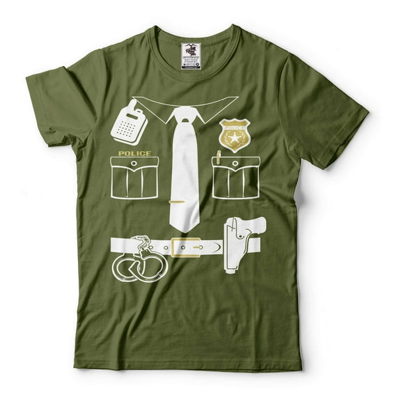 Mens Halloween Funny Shirt Police Costume Halloween Police Shirts Police Man Officer Gifts (3X-Large Military Green)