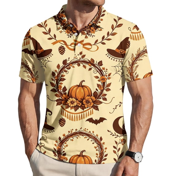 Mens Halloween Golf Polo T Shirts for Men, Spooky Spiderweb Printed Loose Tops Adult Halloween Costume for Men Streetwear