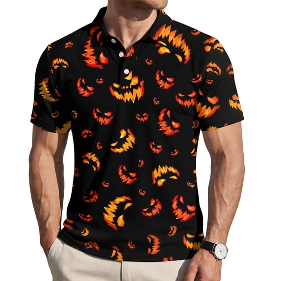 Mens Halloween Golf Polo T Shirts for Men, Spooky Spiderweb Printed Loose Tops Adult Halloween Costume for Men Streetwear