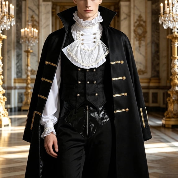 Mens Halloween Jackets Stand Up Collar Gothic Steampunk Medieval Renaissance Formal Tailcoat Black M