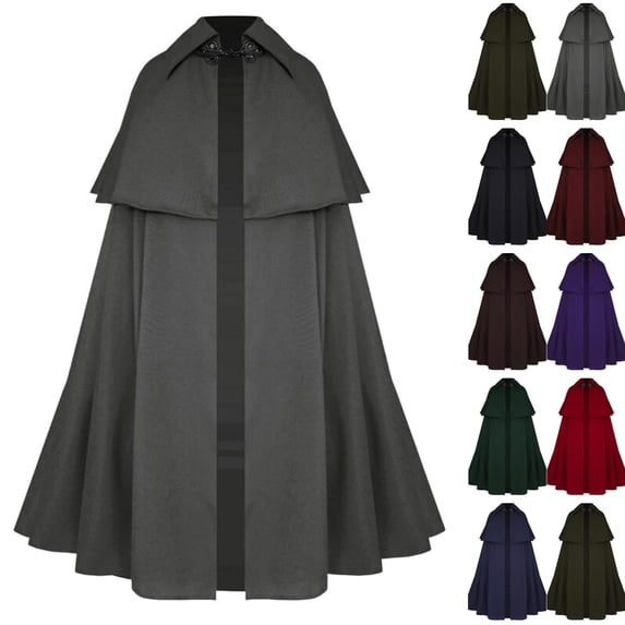 Mens Halloween Novelty Cloak Vintage Open Front Relaxed Fit Cape Button Clasp Neck Full Floor Length Comfortable Coat for Holiday Festival Gray