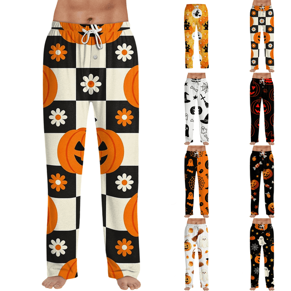Mens Halloween Pajama Pants Soft Cozy Pj Bottoms with Drawstring Pockets, Sleepwear Bottoms for Men