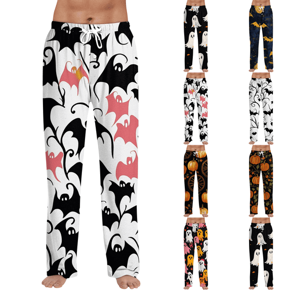 Mens Halloween Pajama Pants Soft Cozy Pj Bottoms with Drawstring Pockets, Sleepwear Bottoms for Men