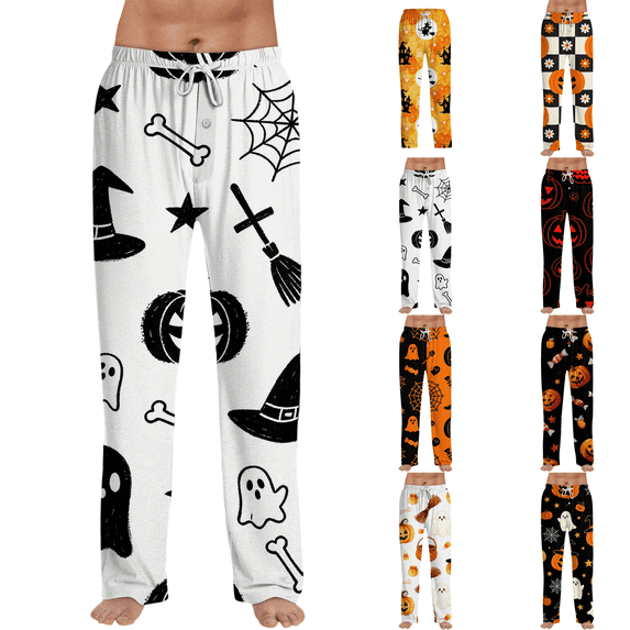 Mens Halloween Pajama Pants Soft Cozy Pj Bottoms with Drawstring Pockets, Sleepwear Bottoms for Men