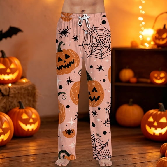 Mens Halloween Pajamas Men's Casual Pajama Pants with Drawstring Elastic Waist Halloween Lounge Bottoms Drawstring Sleep Pants