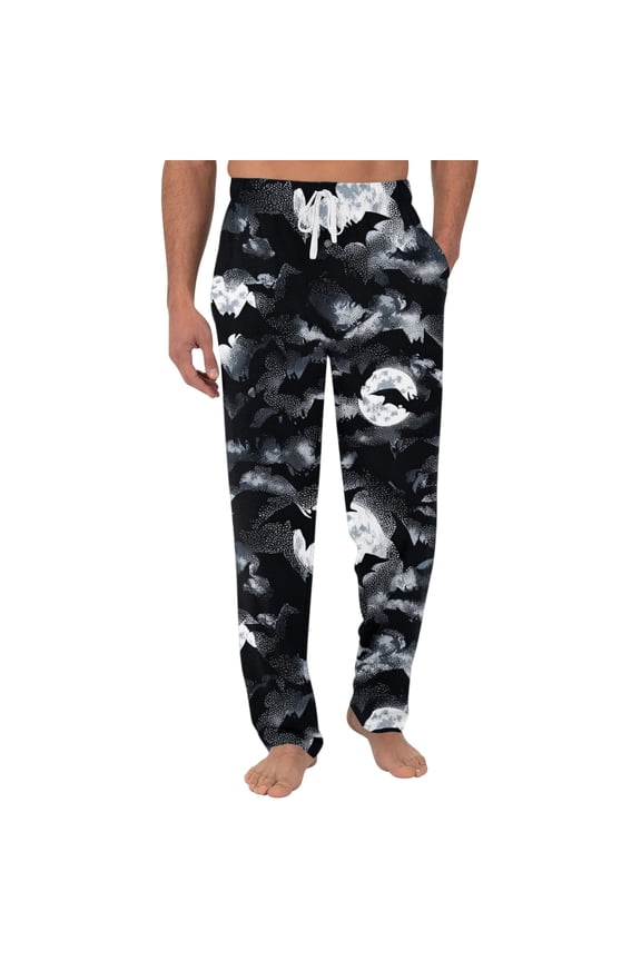 Mens Halloween Pants Skeleton Spider Long Funny Drawstring Pants Wide-Leg Fall Witch Trousers, M