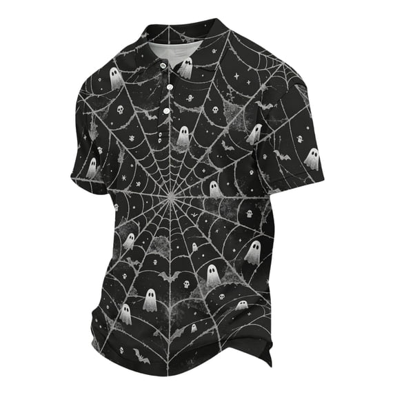 IAJDKMEK Halloween Men's Polo Short Sleeve Shirt - Vintage Graphic Button-Down Knit Shirt, Soft Breathable Summer Shirt for Daily, Party, Golf Shirt & Costume,Purple S