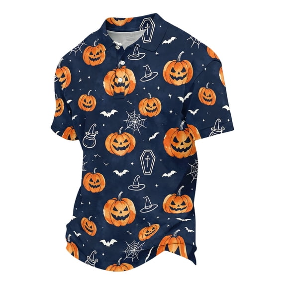 IAJDKMEK Halloween Men's Polo Short Sleeve Shirt - Vintage Graphic Button-Down Knit Shirt, Soft Breathable Summer Shirt for Daily, Party, Golf Shirt & Costume,Vermilion 2XL