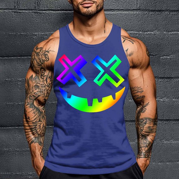 Byworldtasic Men's Sleeveless Tank Mens Halloween Printed Personalized Fashion Blouses Tops Men Tank Top Cut Off Shirts Tank