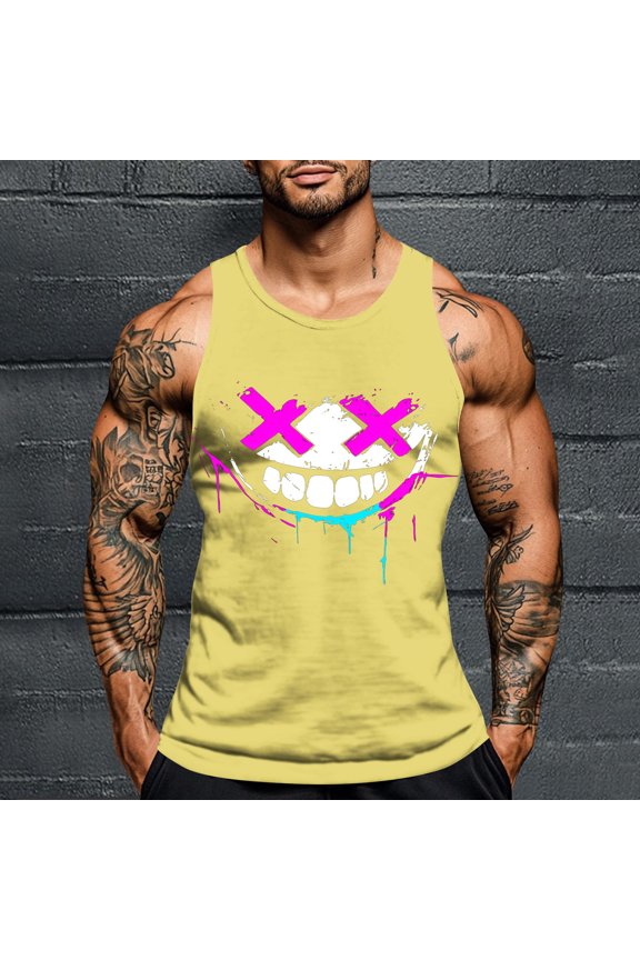 Mens Halloween Printed Personalized Fashion Blouses Tops Workout Gym Muscle T-Shirt Basic Tank