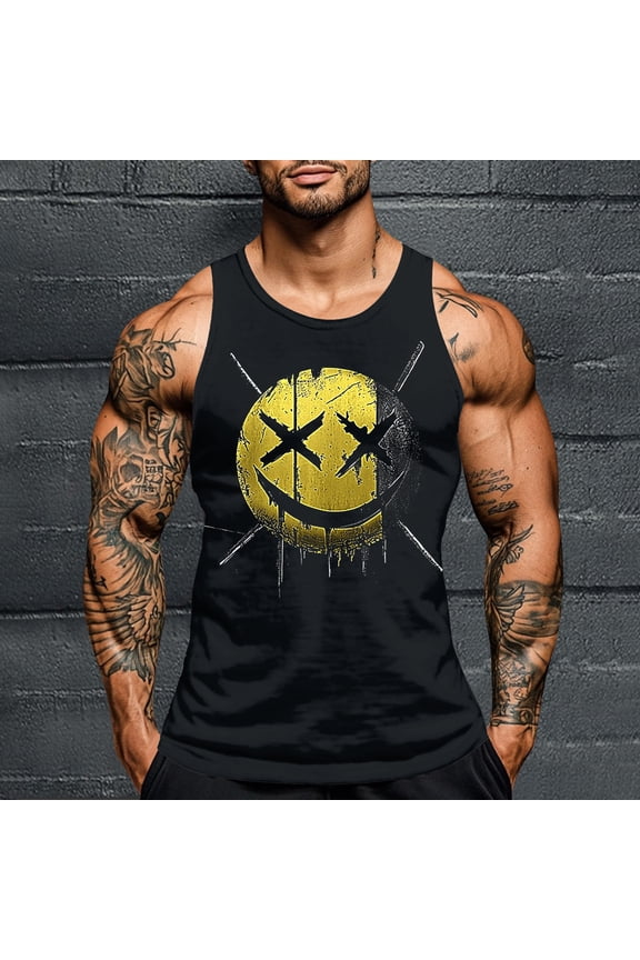 Men's Sleeveless Tank Mens Halloween Printed Personalized Fashion T-Shirt Workout Gym Slim Fit Tops Scoop Neck Tank