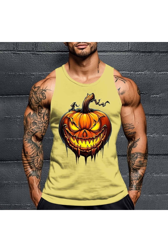 Men's Sleeveless Tank Mens Halloween Printed Personalized Fashion Tank Tops Men Tank Top Cut Off Shirts Tank