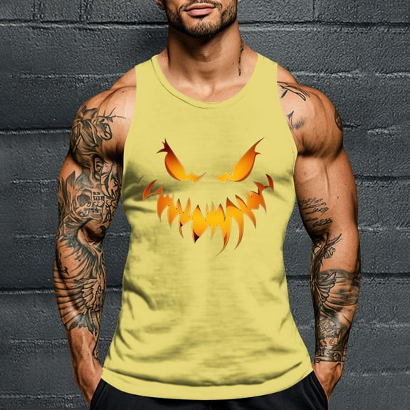 Byworldtasic Men's Sleeveless Tank Mens Halloween Printed Personalized Fashion Tops Workout Gym Muscle T-Shirt Scoop Neck Tank