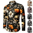 thumbnail image 1 of Mens Halloween Shirt Full Skeleton Floral Print Funny Button Down Lapel Long Sleeve Tops Fall Winter Outdoor Activities Shirts for Men S, 1 of 5