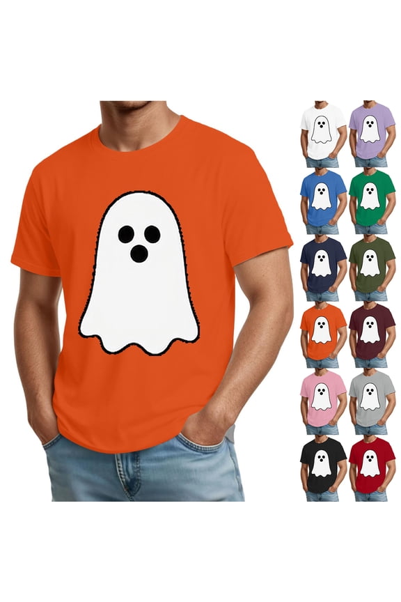 Mens Halloween Shirt Funny Spooky Ghost Print Halloween T Shirts Plus Size Short Sleeve Halloween Costumes