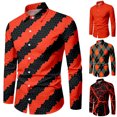 thumbnail image 1 of Mens Halloween Shirt Party Orange Printed Long Sleeve Turn Down Buttons Tops Casual Comfortable Outdoor Activities Wear Shirts for Men Black L, 1 of 5