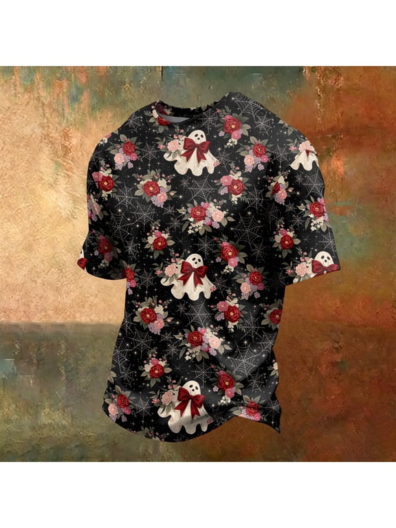 Mens Halloween Shirt Pumpkin Ghost Funny Graphic Print Halloween T Shirts Plus Size Short Sleeve Halloween Blouse Tops
