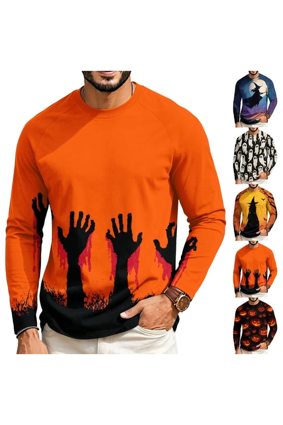Mens Halloween Shirt Raglan Long Sleeve Crew Neck Funny Ghost Graphic Comfortable Casual Halloween Costumes