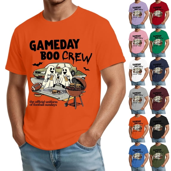 Mens Halloween Shirts Bat Candy Print Short Sleeve Funny Tops Spider Graphic Crew Neck Horror Spooky Tees XL