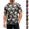 thumbnail image 1 of Mens Halloween Shirts Castle Bat Print Crew Neck Scary Tees Skeleton Graphic Short Sleeve Cute Fall Costumes M, 1 of 6